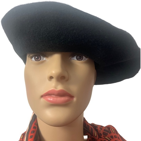 Vintage 100% Wool LordsBeret Black Made Africa French Hat Beret Paris Trip main image 15